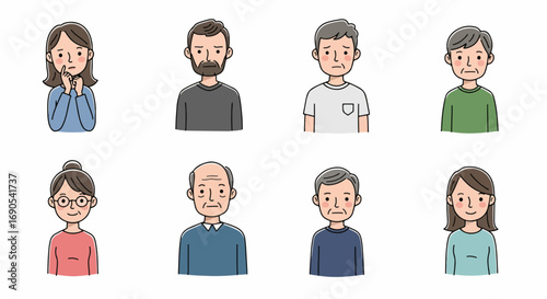 Diverse people expressing emotions with simple style