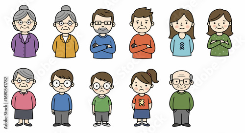 Sad people group showing various emotions