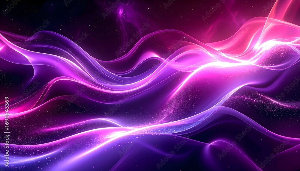 Naklejka premium Nebula Purple and Pink Waves Abstract Cosmic Background