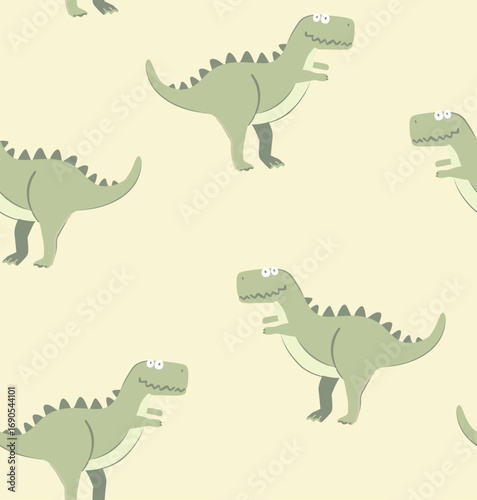 Seamless simple dinosaurs pattern, lime cream background print for textile and poster, wallpaper 