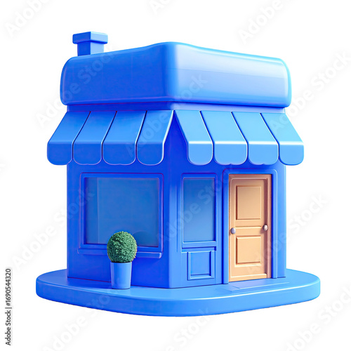 3D stylized, vibrant blue storefront, simple design