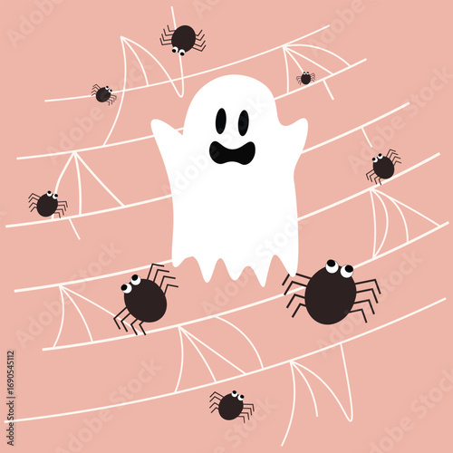 Art Print cute halloween poster with ghost and spider.