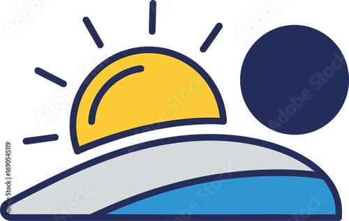 Vector art of daylight saving time icon with sun and clock