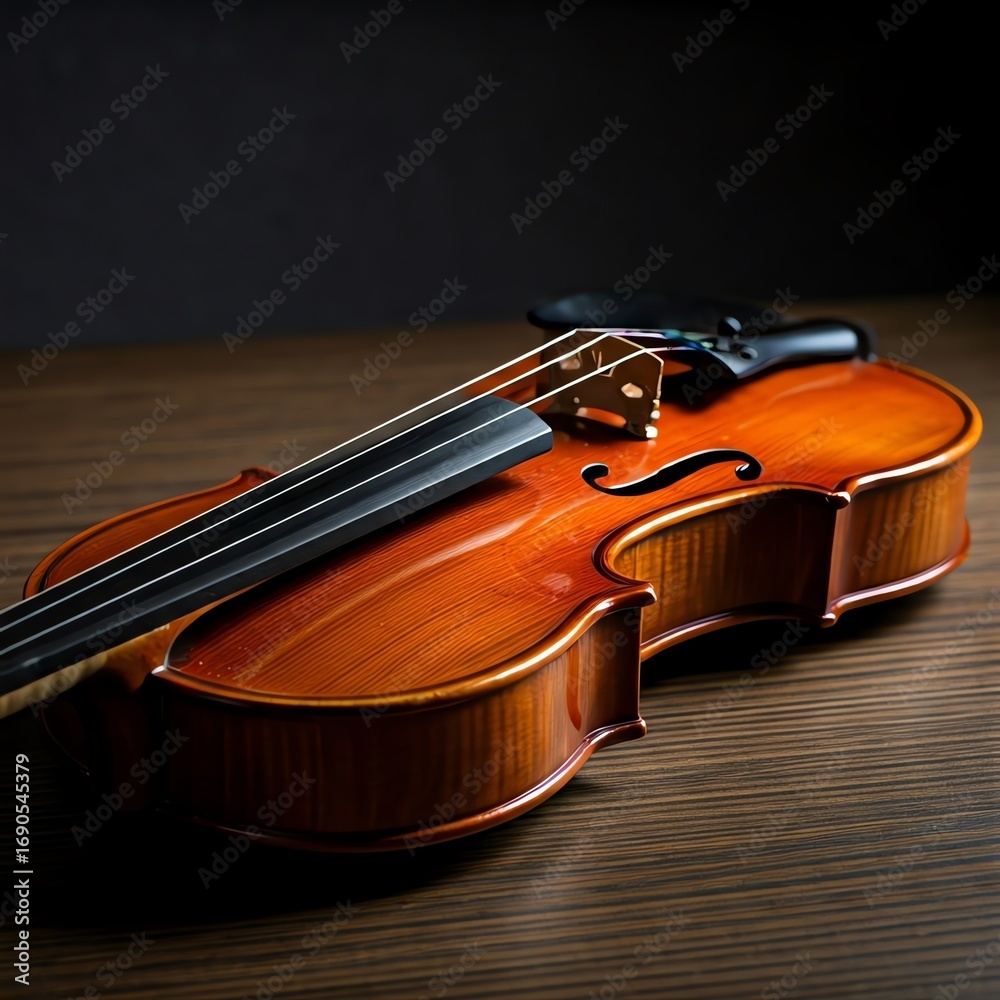Fototapeta premium Classical Violin Beautiful Wood Grain Musical Instrument Still Life