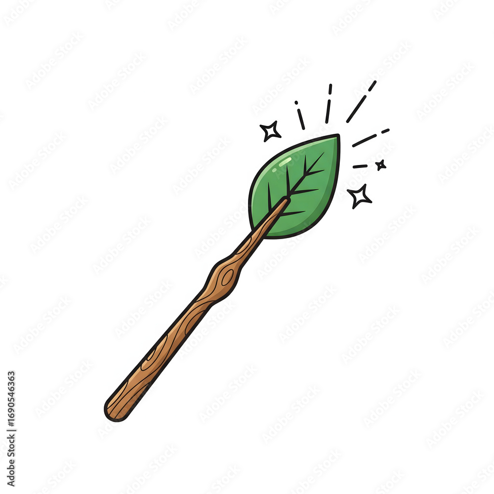 Obraz premium Magical nature wand with leaf and sparkles, representing growth and renewal