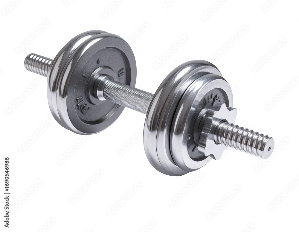 Naklejka premium A chrome dumbbell, isolated on black