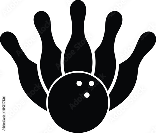 Bowling ball and pins vector icon, bowling silhouette vector, bowling ball and pins icon vector silhouette on a white background