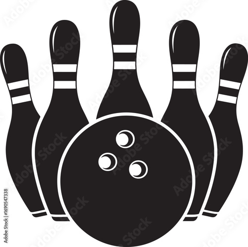 Bowling ball and pins silhouette, bowling ball and pins vector icon, bowling silhouette vector, bowling ball and pins icon vector 