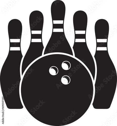 Bowling ball and pins vector icon, bowling silhouette vector, bowling ball and pins icon vector silhouette on a white background
