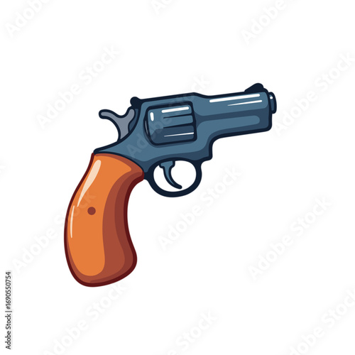 Cartoon revolver with brown grip on white background  