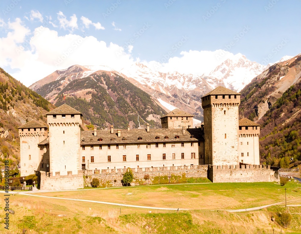Fototapeta premium Ancient castle nestled in alpine valley