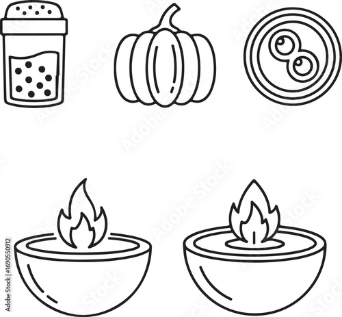 Outline Icons of Food and Decorative Elements drawing