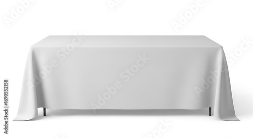 Blank White Tablecloth on Rectangular Table.