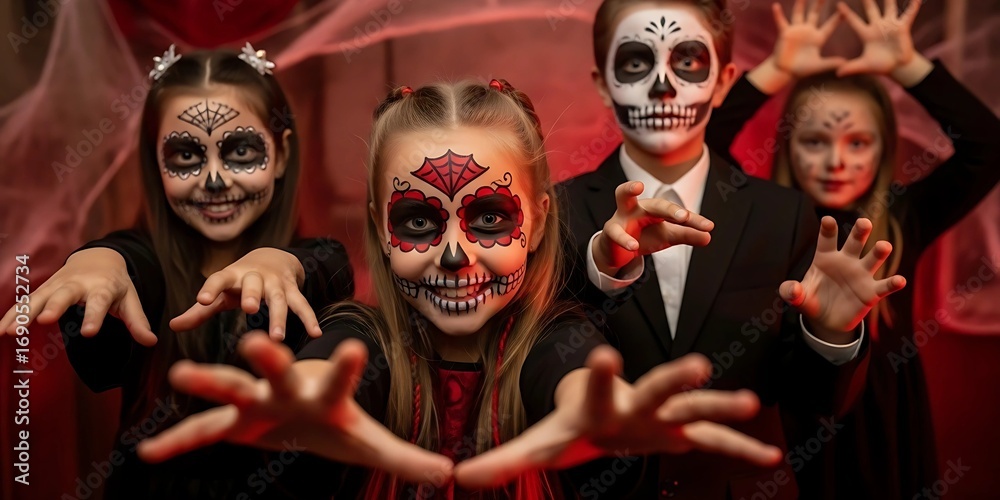Halloween Fun Kids Dressed for Day of the Dead Celebrations