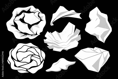 White speech bubbles cut out of crumpled paper trendy elements set