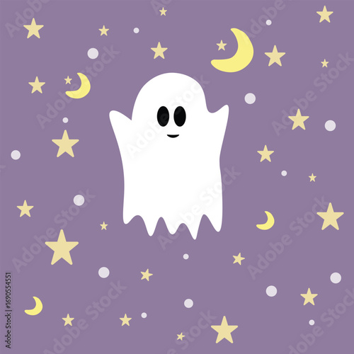 Art Print cute halloween poster with ghost and spider.