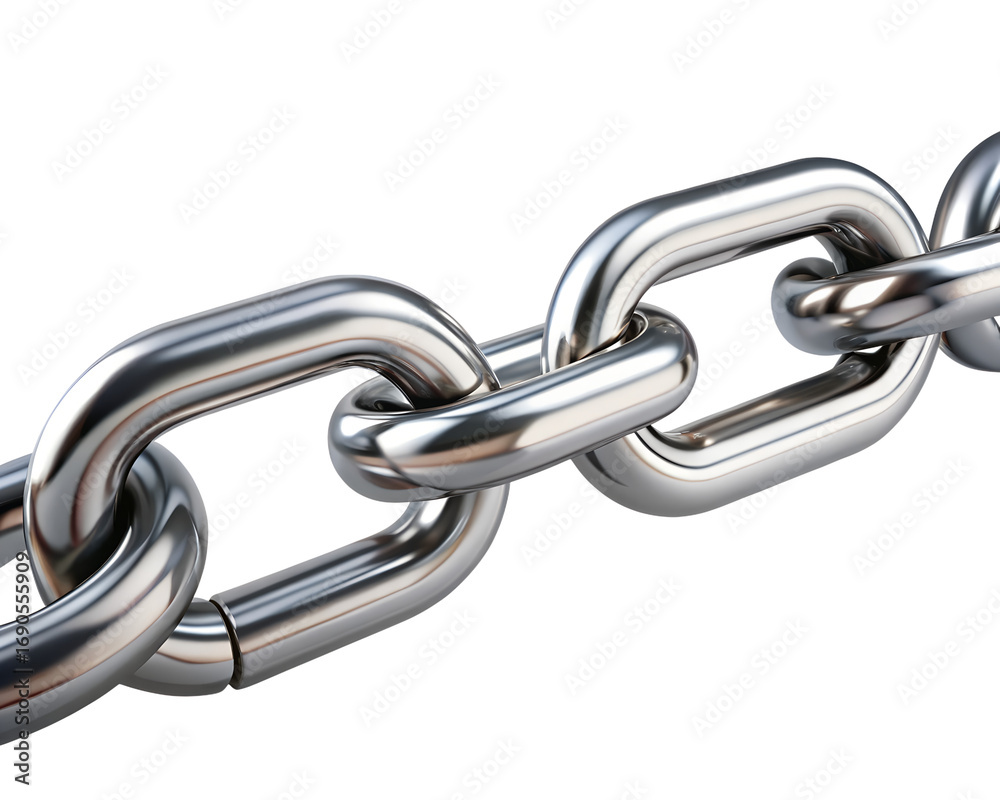 Obraz premium Shiny Interlocking Silver Metal Chain Links Depicting Strength and Connection on Transparent Background