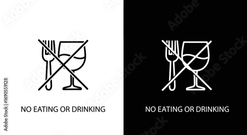 Modern line art icon indicating no food or drink allowed, prohibition sign