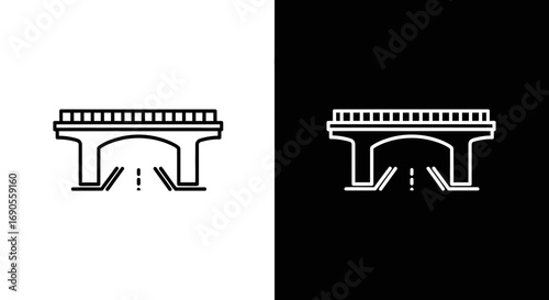 Elegant minimalist bridge icon, connecting pathways with modern architecture