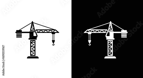 Construction crane icon, building process symbol for development industry
