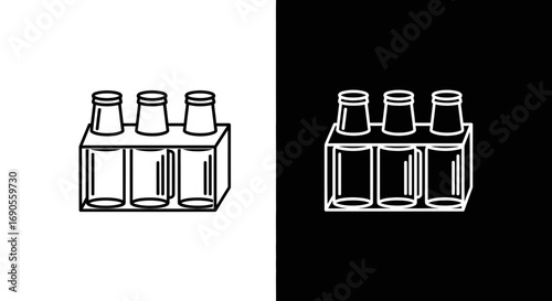 Minimalist outline of beer bottles in a six pack carrier, vector style