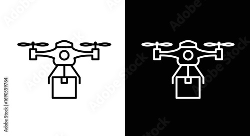 Modern drone delivering package quickly, professional delivery service icon