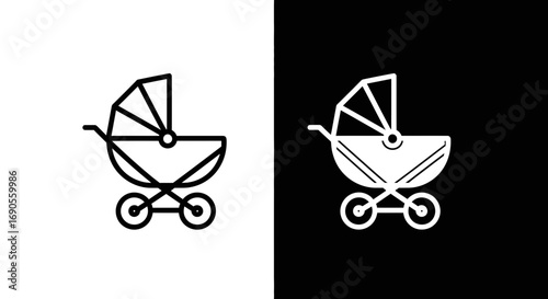 Sleek baby stroller icon, modern parent design, perfect for baby products