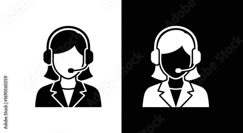 Professional customer support representative wearing a headset icon set