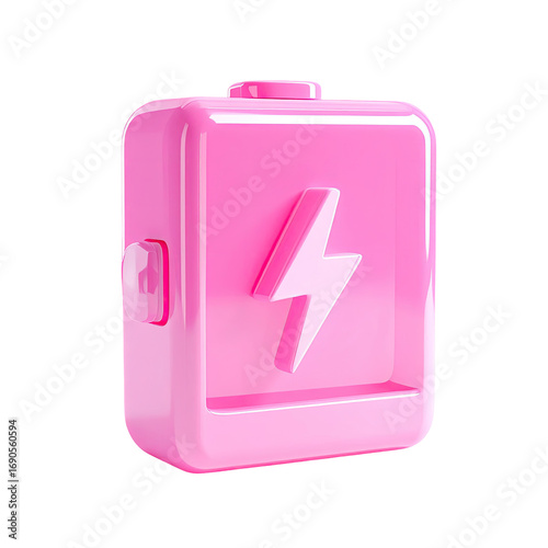 Pink, 3D battery icon with lightning bolt