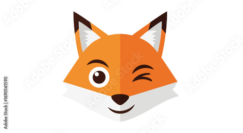 Photos Playful Winking Cartoon Fox Head Illustration.