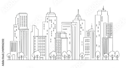 Minimalist city skyline illustration for urban planning and architectural visualizations, modern and clean