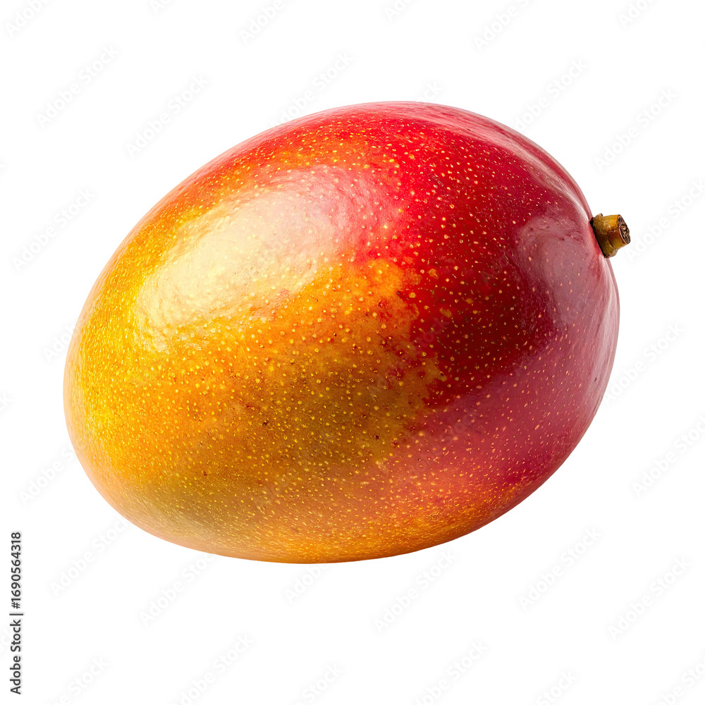 Obraz premium Ripe mango, vibrant red and yellow, smooth skin, close-up