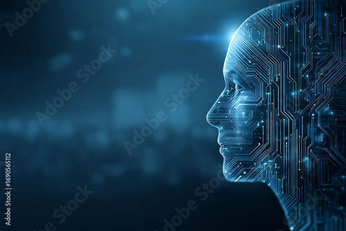 human head with binary code