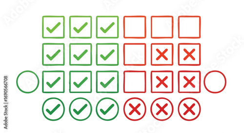 Visualize success with green checkmarks and red crosses, perfect for surveys and feedback forms, success versus failure