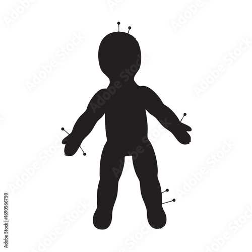 Black silhouette of a voodoo doll with pins on white background vector