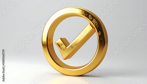 3D Golden Check Mark Icon Illustration Isolated on Clean White Background for Approval, Verification, and Digital Design Projects