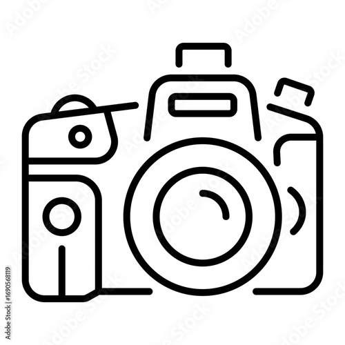 A linear icon representing a dslr camera