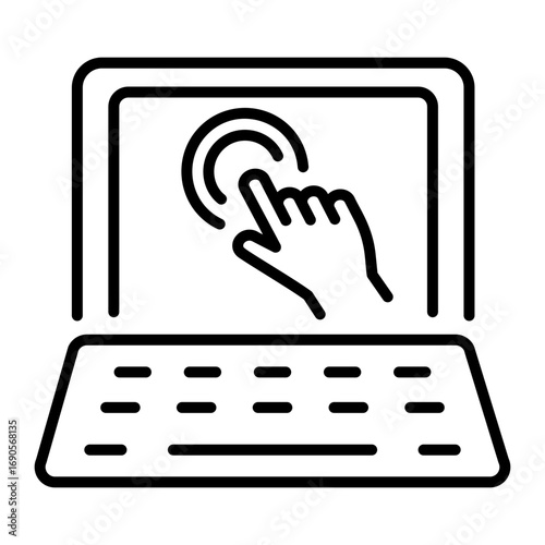 Line style icon depicting a touchscreen laptop
