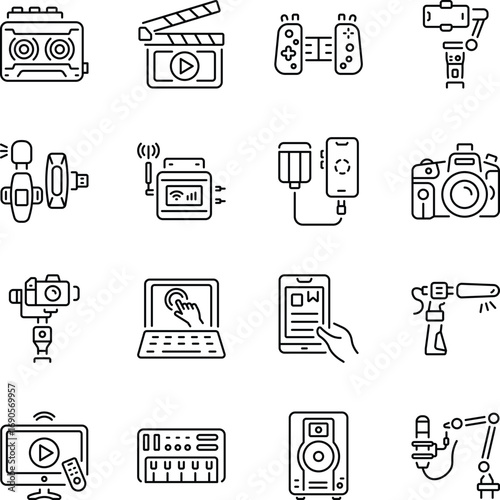 Bundle of Multimedia Devices Outline Icons 

