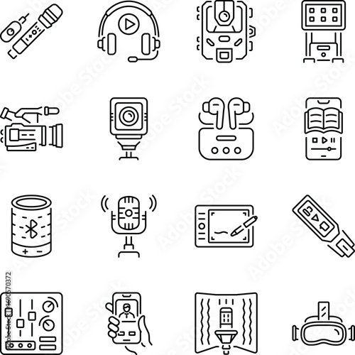 Set of Media Devices Linear Style Icons 

