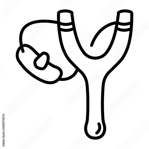 A linear icon depicting a stone sling