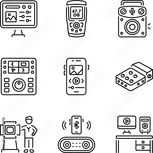 Pack of Line Style Digital Media Icons 

