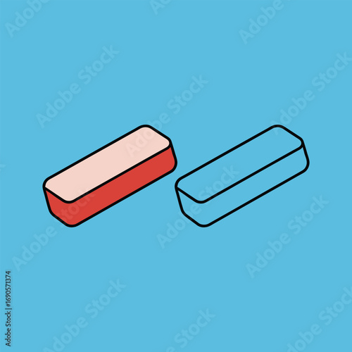 Vector art of two rectangular blocks, one pink and one blue, on a blue background
