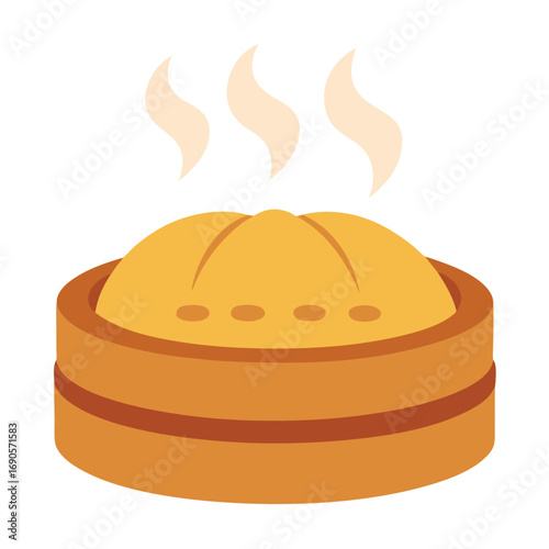 Illustration of a steaming dim sum basket, a popular asian cuisine dish