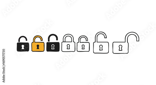 Unlocking success with secure data protection represented by gradient padlock icons on white background