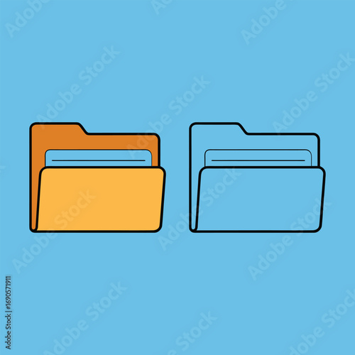 Vector art of two stylized folders, one orange and one blue, against a blue background