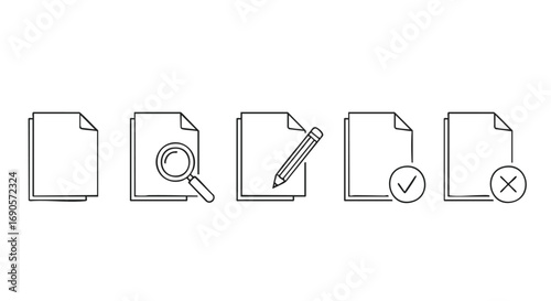 Effortlessly manage documents with this clean icon set for review, edit, approve, and reject actions