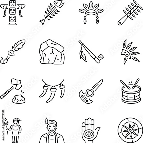 Bundle of Outline Style Native Art Icons 

