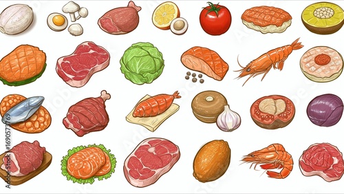 Illustrated Varieties of Food Items