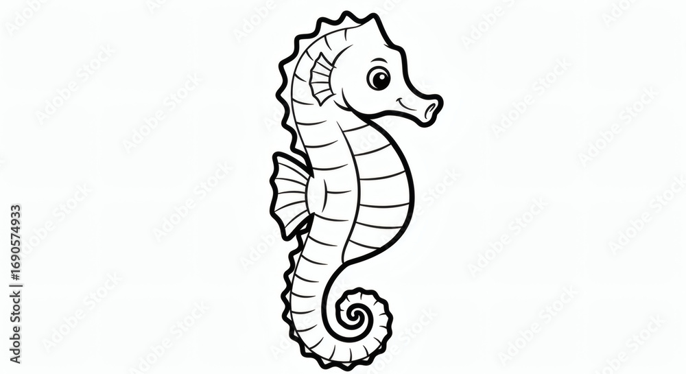 Fototapeta premium Charming illustration of a playful seahorse, a delightful cartoon fish swimming gracefully underwater. Perfect for marine life themes and children's projects